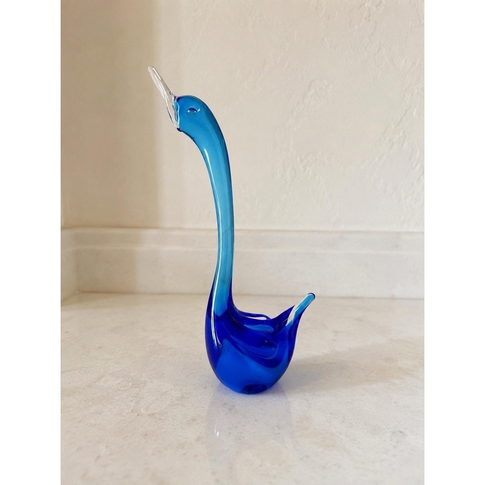 Vintage Rare Italian Hand Blown Murano Art Glass Blue Swan Figurine